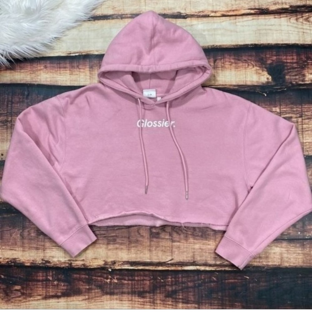 Cropped Glossier Pink Original Hoodie Large
